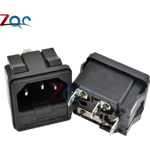 AC-02 3 PIN IEC320 C14 Male Power Cord Inlet AC Power Socket Receptacle Connector With Fuse Holder interface 250V 10A