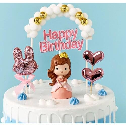 1Pc Hot Sale Pink Blue Soft Pompom Cloud Cake Topper Baby Shower Happy Birthday DIY Cake Top Flags Decor Festival Party Supplies