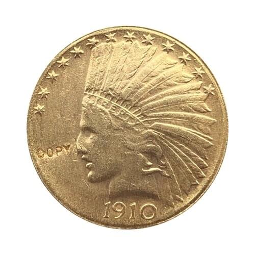 24-K gold plated 1910-S $10 GOLD Indian Half Eagle Coin Copy