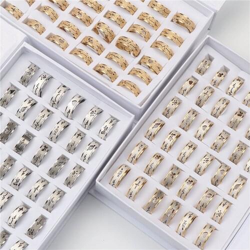 36pcs/lot ECG Heartbeat Stainless Steel Love Rings For Women Men Gold Silver Color Wedding Promise Rings Couple Jewelry