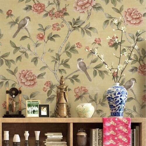 Beibehang ink flowers birds wall paper 3D fashion papel de parede bedroom background wallpaper roll 3d flooring sticker