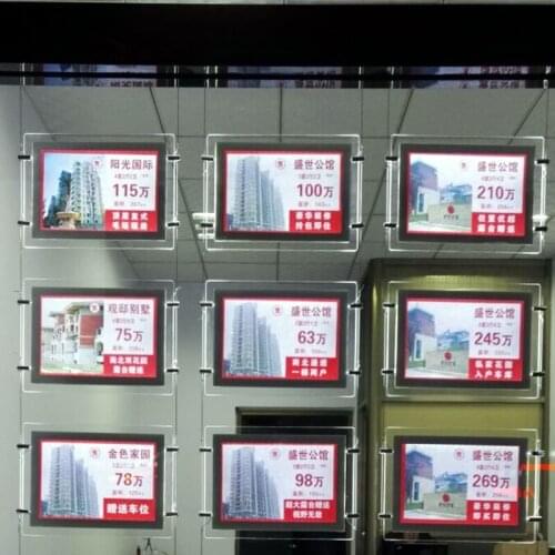 2016 A4 One Side Landscape Cable Hanging Acrylic Display Kits,Real Estate Window Magnetic LED Backlit Panel Light Pocket