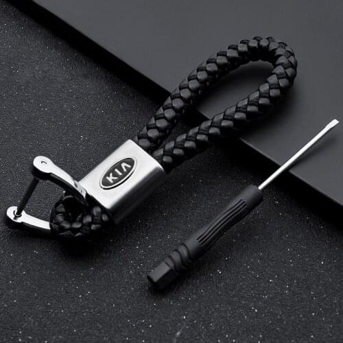 Car Styling 3D Braided Leather Rope Keychains Car Emblem Key Rings For KIA K2 K3 K5 Sorento Sportage R Rio Soul Cap Accessories
