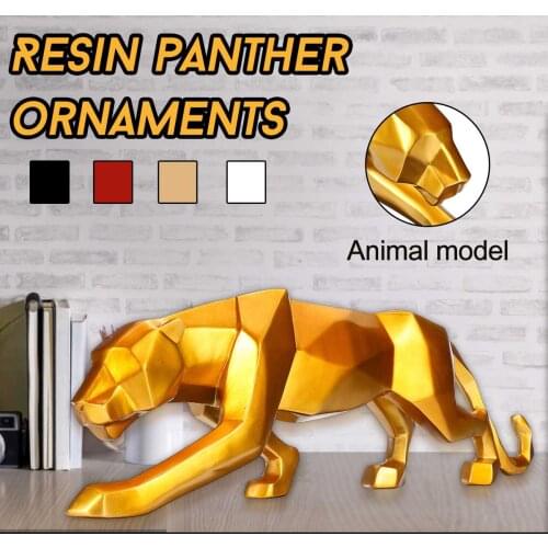Large Modern Abstract Black Panther Resin Sculpture Geometric Resin Leopard Statue Crafts Wildlife Art Decor Gift
