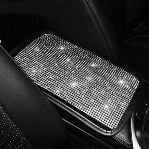 Bling Rhinestone Car Armrest Box Cover Pad Vehicle Center Console Arm Rest Cushion Mat Diamond Crystal Car Interior Accessories