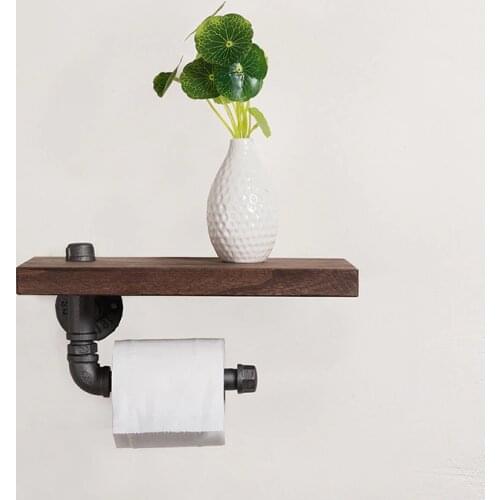 Toilet Paper Roll Holder With Phone Holder Wall Mounted Shelf Rustic Industrial Floating Water Pipe Rack
