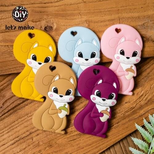 Lets Make Silicone Teethers Animals Squirrel Cartoon Shape Food Grade Silicone Tiny Rod BPA Free Baby Teethers 1pc Patent Owner