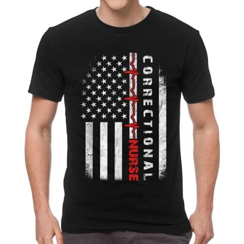 Nurse Heartbeat Flag American T-shirt Men Novelty T Shirt Short Sleeve Pride Patriotic Tshirts Cotton Tees Top Clothing