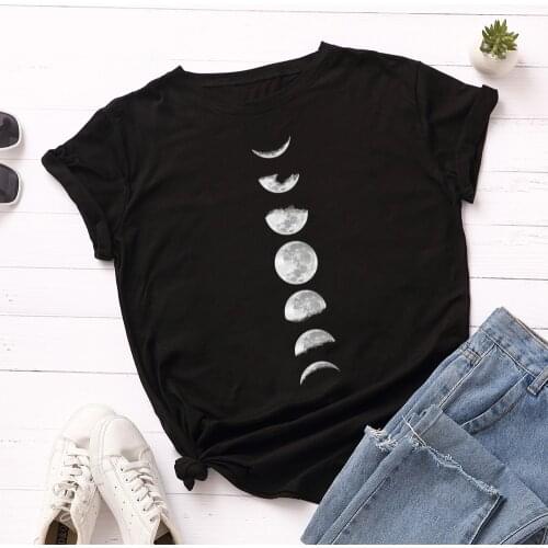 Moon Phase Planet Women Print T Shirt 100% Cotton Short Sleeve Shirts Summer T-Shirt Tops Casual Shirt Eclipse Graphic Tops Tees