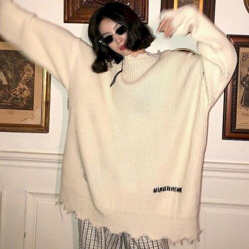 Korean sweater knit color-blocking pullover long-sleeved outerwear thick o-neck grunge autumn winter loose casual female top