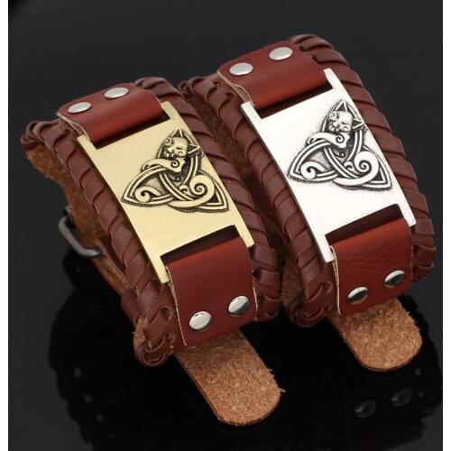 Punk Viking Leather Bracelet for Men Women Odin Kolovrat Runes Wristband Wolf Fox Wristband Vinkings Amulet Bangle Homme Jewelry