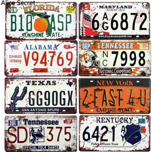 USA Car License No Metal tin sign Bar Home Garage Hotel Pub Metal signs Metal Plates Poster arts Plaque