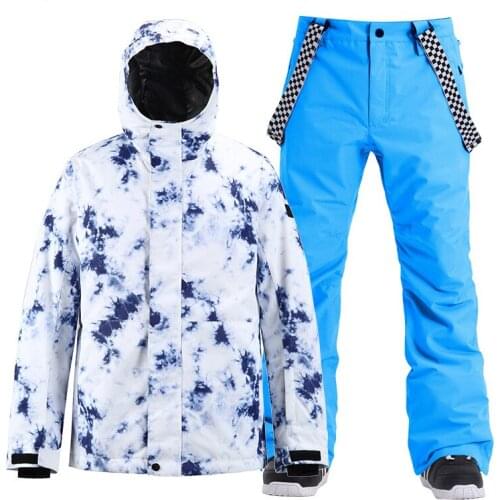 -30 Fashion Mens Snow Suit Wear Outdoor Sports Skiing Costumes Waterproof Snowboard Clothing Sets Jacket + Strap Pant for Male
