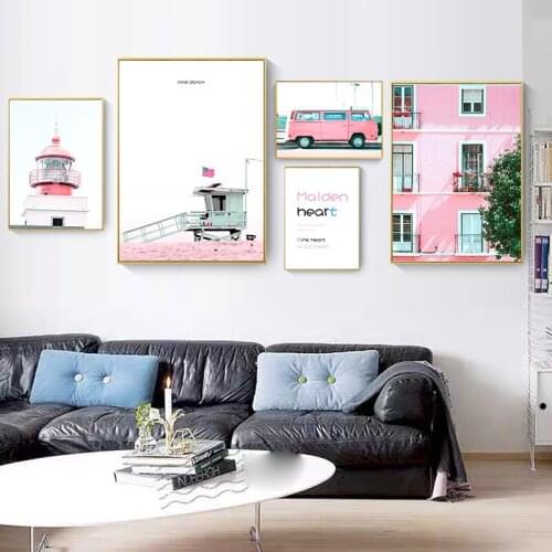 Lighthouse Wall Art Canvas Painting Pink Room Decoration Modern Minimalist Nordic Art Posters and Prints Living Room Pictures