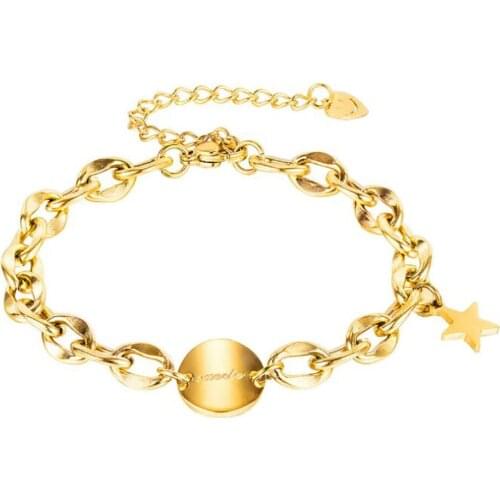 Stainless Steel Gold Disc Tag Women Bracelet Bangle Chain Link Gift For Him Delicate Minimalism Bracelets Jewellery