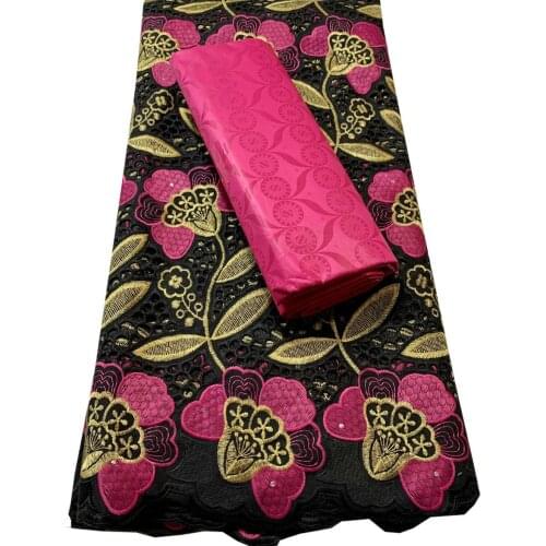 Latest Design 2.5yards Senegal Bazin Fabric with 2.5yard Soft Swiss Lace for Femme Robe Guinea New Bazin Riche Fabric YKM116