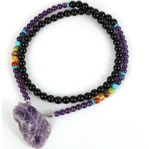 New Design Reiki Chakra Natural Stone Beads Original Irregular Crystal Pendant Necklace Women Girls Boho Long Necklace Jewelry