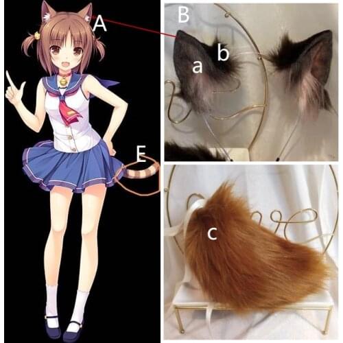 MMGG Azuki from Nekopara Cat Style Ears Tail Beast Hair Hoop Custom Made Set For Girl Women Costume Accessories Hand Made Work