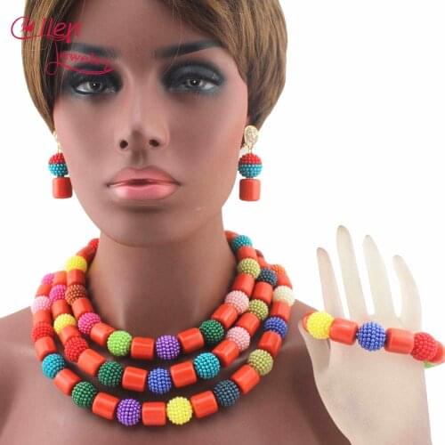 Orange Coral Beads necklace women Nigerian wedding beads Necklace sets African beads sets W13676