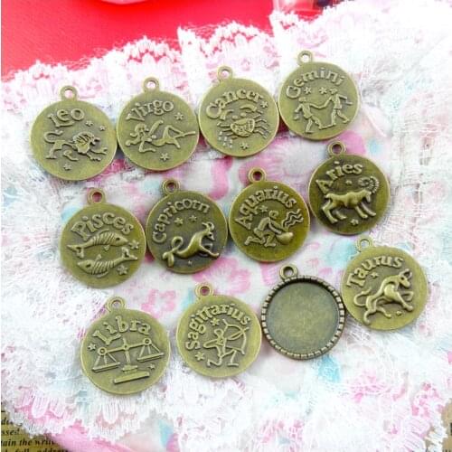 2 sets (24pcs) 20MM Inner Size Antique bronze Zodiac charms twelve constellations Base pendant Tray pendants 23*27MM