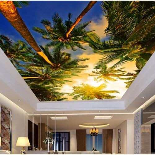 Custom 3D ceiling mural wallpaper. Sunset coconut for the living room bedroom ceiling wall waterproof vinyl papel de parede