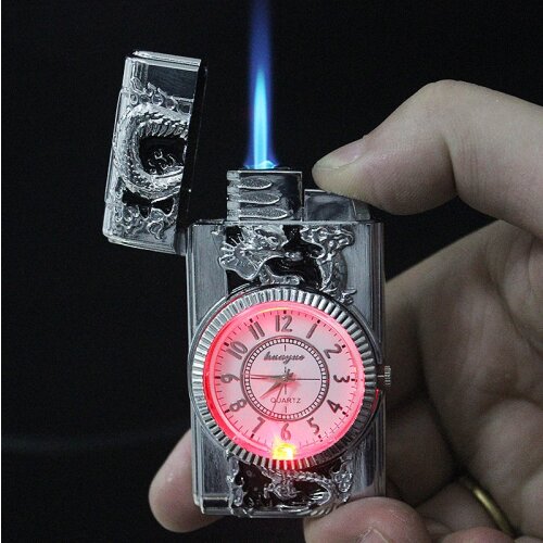 Luxurious Gold Watch Jet Lighter Torch Turbo Gas Lighter Windproof Cigar Cigarette Metal Lighter Led Inflated Gasoline Butane
