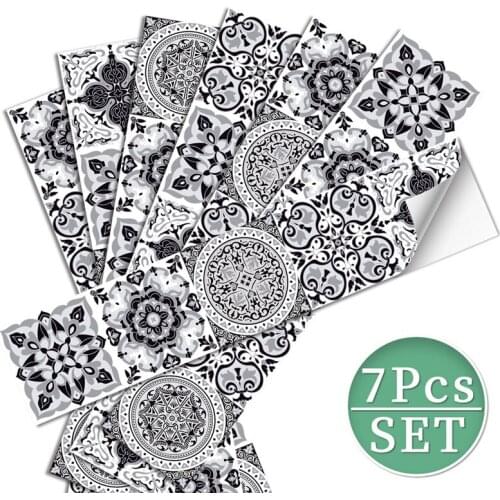 Self-adhesive Black and White European Flower Brick Wall Stickers Murals Glue-free Desktop Stairs Furniture Renovation Stickers