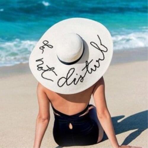 Seioum Summer Large Brim Sun Hats For Women Fashion Sequins Letter do not disturb Embroidery Folded Floppy Hat Bohemia Beach Cap