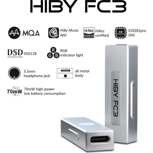 HiBy FC3 MQA Authenticated Dongle USB DAC Decoding Audio Headphone Amplifier DSD128 3.5MM Output For Android iOS Mac Windows10
