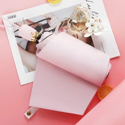 Japanese Small Automatic Umbrella Simple Solid Color Creative Black Coating Sunscreen Parasol Lady Umbrella