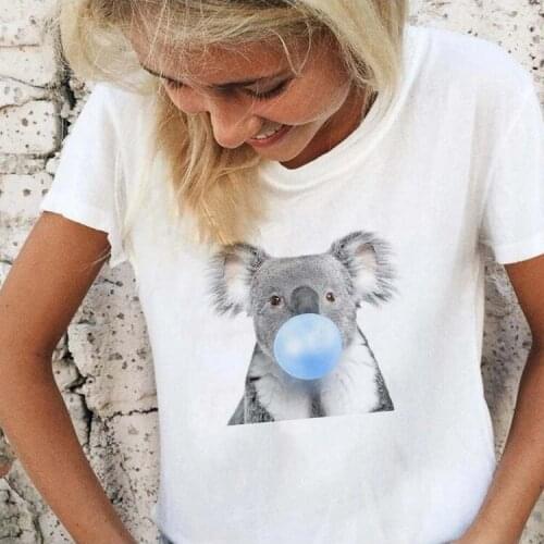 Koala Chewing Gum Print Women T Shirt Summer Harajuku Pink Bubble Gum Girls Hipster Tee Shirt Kawaii Cute Tops Tshirts