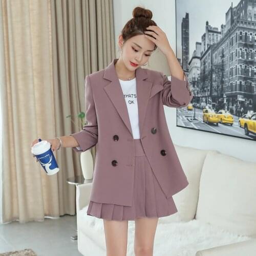 Ladies suit autumn new fashion long-sleeved casual long coat temperament self-cultivation pleated skirt womens suit two-piece