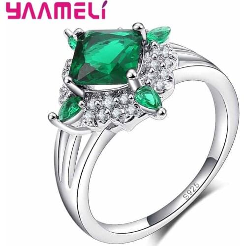 Luxurious Fashion Style Green Flower Shape Crystal Stone Ring Anniversary Birthday Gift For Women 925 Sterling Silver