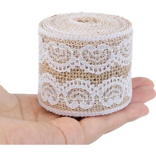 2M 5cm Wedding Decoration Hessian Lace Jute Roll Merry Christmas Party Supplies DIY Natural Jute Burlap Ribbon Rustic Vintage