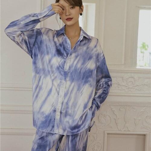 2020 Mustard Green Sea Blue Psychedelic Striped Tie-Dye Drape Silhouette Long-Sleeved Shirt Yao Chen Celebrity Inspired