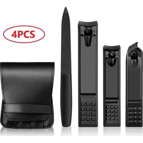 4PCS/Kit Nail Clippers Matte Stainless Steel Toenails Clippers Nail File Sharp Nail Cutter Slant Edge Clipper with Leather Case