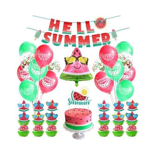 45pcs Hello Summer Party Decoration Watermelon Theme Outdoor Party Summer Holiday Decoration Banner Balloon Set