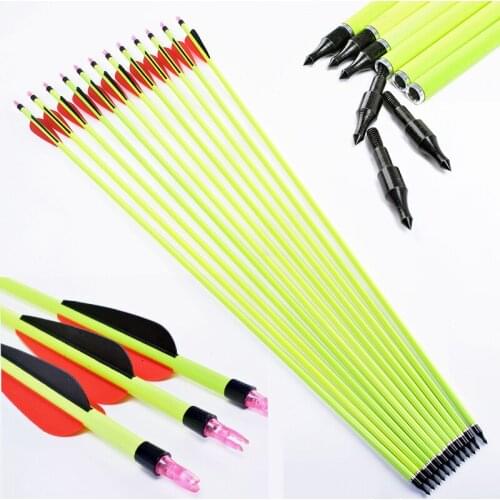 6/12/24pcs 30inch Spine500 Carbon Arrow Bolts with Glowing Yellow Shaft for Recurve /Compound Bows Archery Hunting