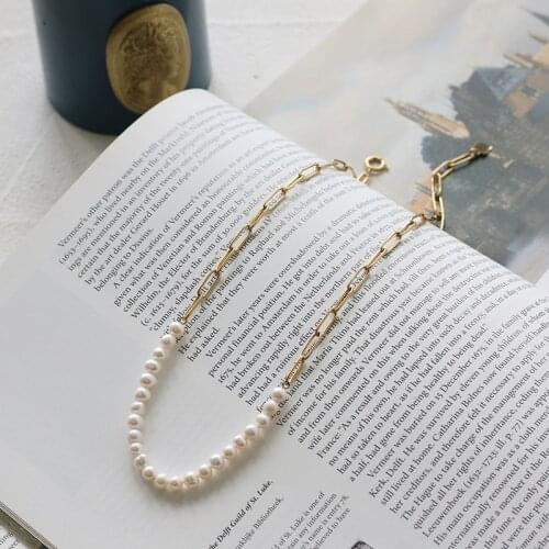 Amaiyllis 18K Gold Natural Freshwater Pearl Clavicle Necklace Gold Color Chain Bracelet For Women Pearl Jewellry 18k Gift