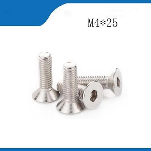 Free shipping 15pcs M4*25mm M4X25 316 Stainless steel Flat Screws Inner Hexagon Socket Countersunk Head stainless nails,bolts