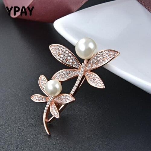 YPAY 100% Pure 925 Sterling Silver Brooch Women Korea Trendy Pins Coat Artdeco Double Dragonfly Brooches Fine Jewelry YMBR003