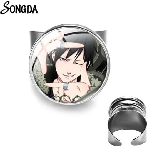 Hot Fashion Anime Durarara!! 3way Standoff Time Gem Ring Cartoon Figures DRRR Orihara Izaya Ring Handmade Glass Cabochon Jewelry