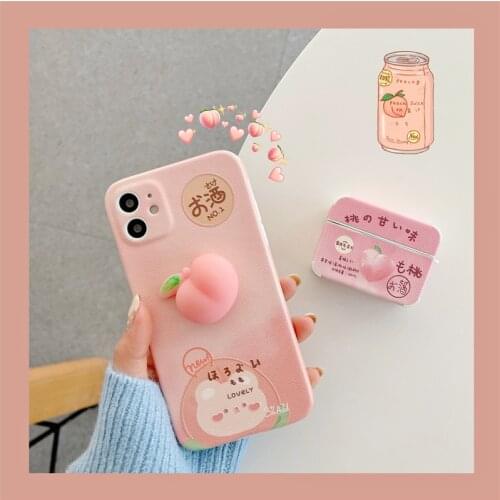 INS 3D Peach Phone Case For iPhone 11 12 Pro Max Mini XR XS Max 7 8 Plus SE 2020 Cute Phone Cover Accessories Soft Back Cover