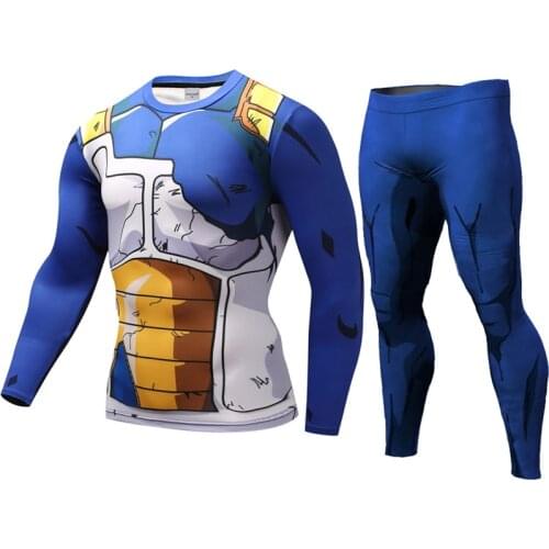 Vege 3D Printed Pattern Suits Compression shirt Men Sweat pants Skinny Legging tights Trousers Male Goku Costume Long t-shirts