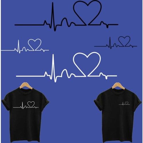 Creative heartbeat patches stripes applique on clothes heat-sensitive application of one iron on transfers for clothing tops
