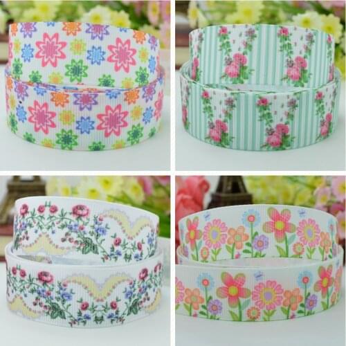 10 Yards 22mm 7/8" Flowers Girls Pretty Printed grosgrain ribbon hair bow Headwear DIY hair accessories retail B0929