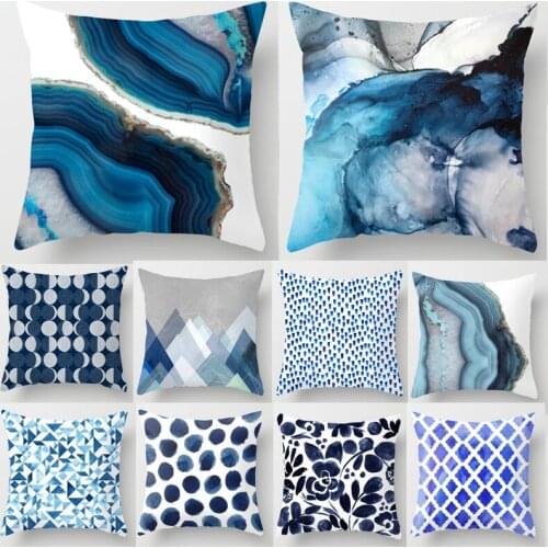 Geometric Cushion Cover 45x45cm Blue abstract printed Polyester Throw Pillow Case Geometric Art Pillowcase Square Home Decor