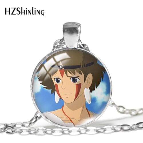 2021 New Princess Mononoke Pendant Necklace Anime Pendants Round Glass Photo Necklaces 25mm Jewelry Gifts Fan