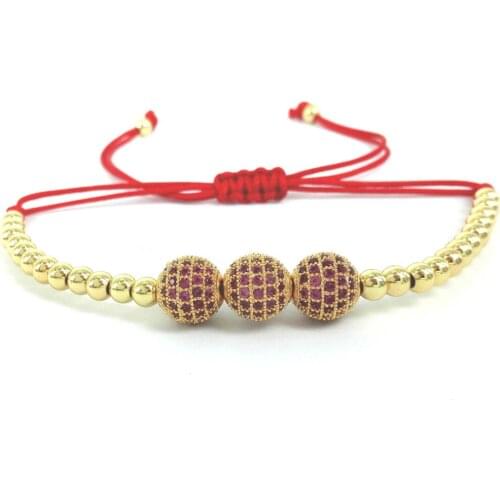 Brand New Bracelets,8mm Micro Pave Fuchsia CZ Beads & 4mm Round Copper Beads Braiding Macrame Bracelet for Men and Women Gift