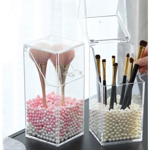 1Pc Makeup Brush Bucket Dustproof Acrylic Eyebrow Pencil Storage Rack Trasparent Box